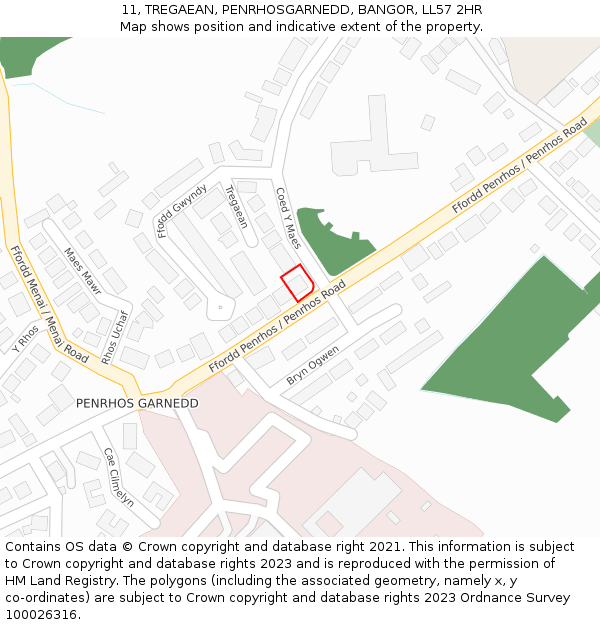 11, TREGAEAN, PENRHOSGARNEDD, BANGOR, LL57 2HR: Location map and indicative extent of plot