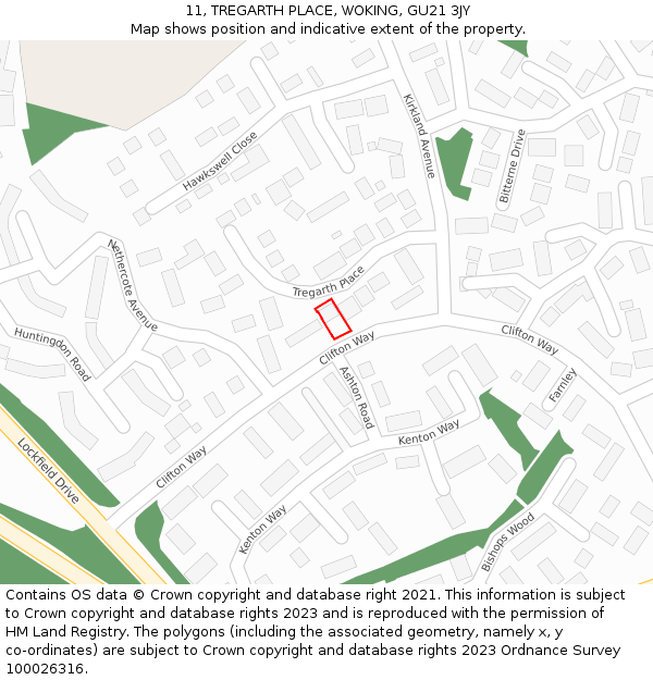 11, TREGARTH PLACE, WOKING, GU21 3JY: Location map and indicative extent of plot