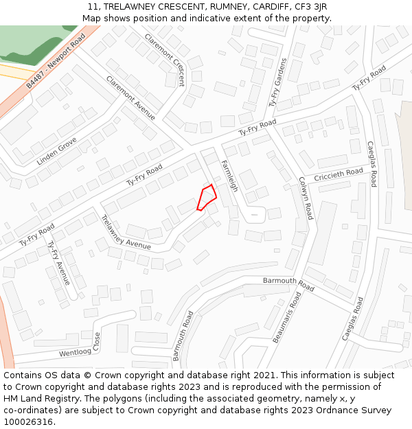 11, TRELAWNEY CRESCENT, RUMNEY, CARDIFF, CF3 3JR: Location map and indicative extent of plot