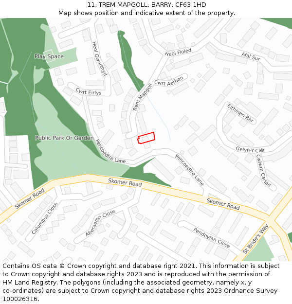 11, TREM MAPGOLL, BARRY, CF63 1HD: Location map and indicative extent of plot