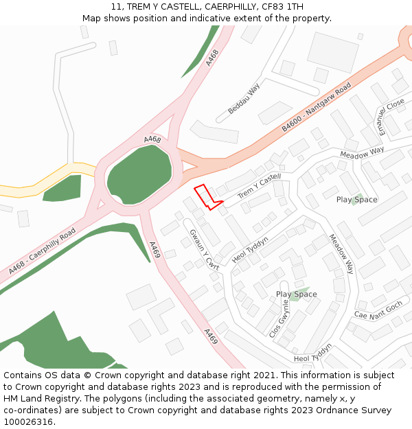 11, TREM Y CASTELL, CAERPHILLY, CF83 1TH: Location map and indicative extent of plot