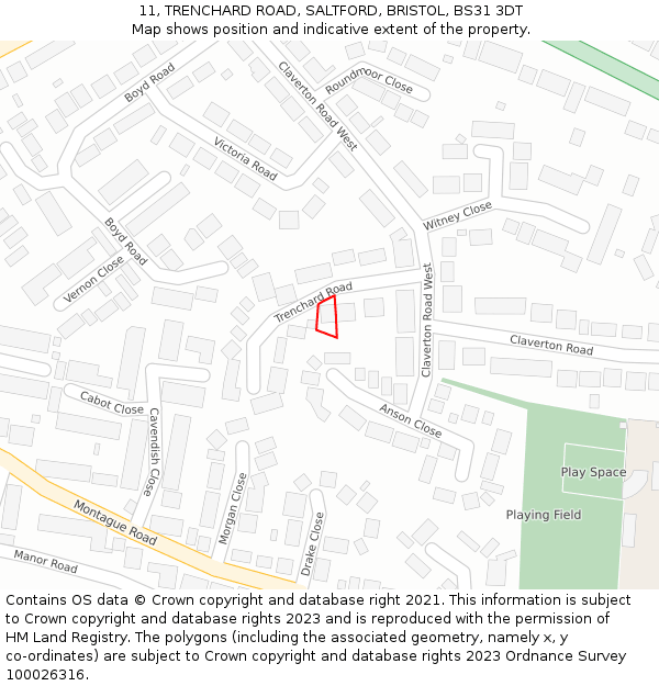 11, TRENCHARD ROAD, SALTFORD, BRISTOL, BS31 3DT: Location map and indicative extent of plot