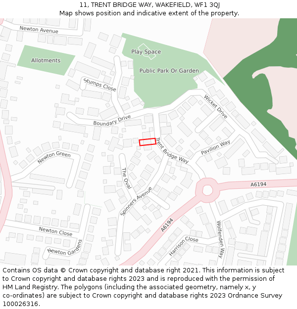 11, TRENT BRIDGE WAY, WAKEFIELD, WF1 3QJ: Location map and indicative extent of plot