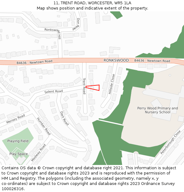 11, TRENT ROAD, WORCESTER, WR5 1LA: Location map and indicative extent of plot