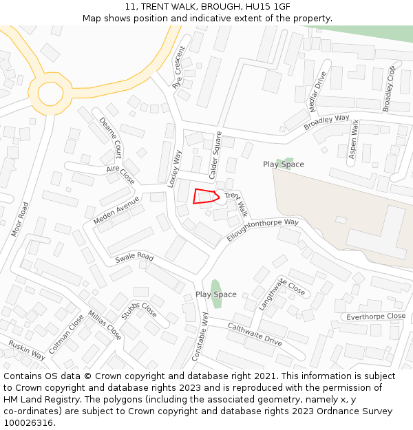 11, TRENT WALK, BROUGH, HU15 1GF: Location map and indicative extent of plot