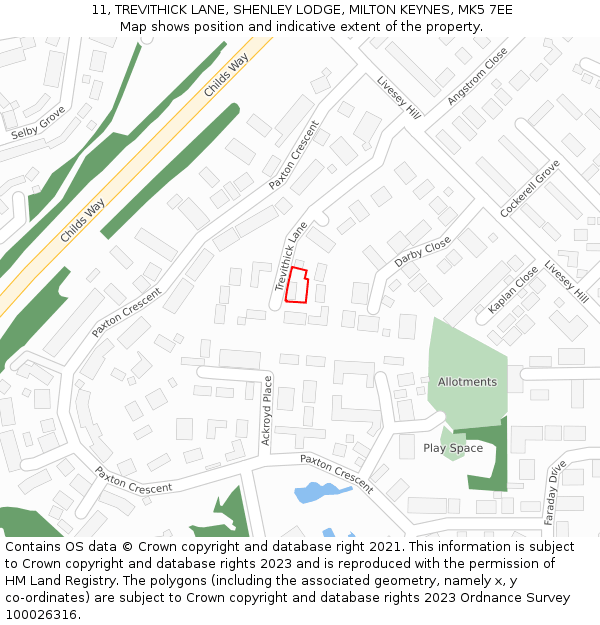 11, TREVITHICK LANE, SHENLEY LODGE, MILTON KEYNES, MK5 7EE: Location map and indicative extent of plot