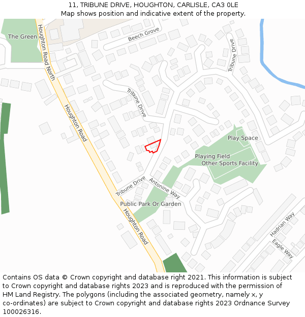 11, TRIBUNE DRIVE, HOUGHTON, CARLISLE, CA3 0LE: Location map and indicative extent of plot