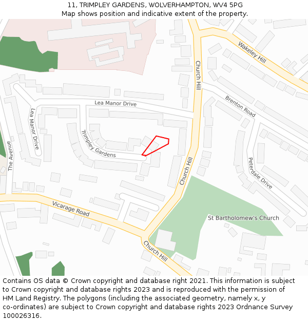 11, TRIMPLEY GARDENS, WOLVERHAMPTON, WV4 5PG: Location map and indicative extent of plot