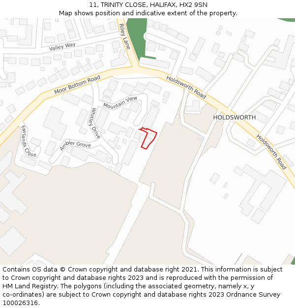 11, TRINITY CLOSE, HALIFAX, HX2 9SN: Location map and indicative extent of plot