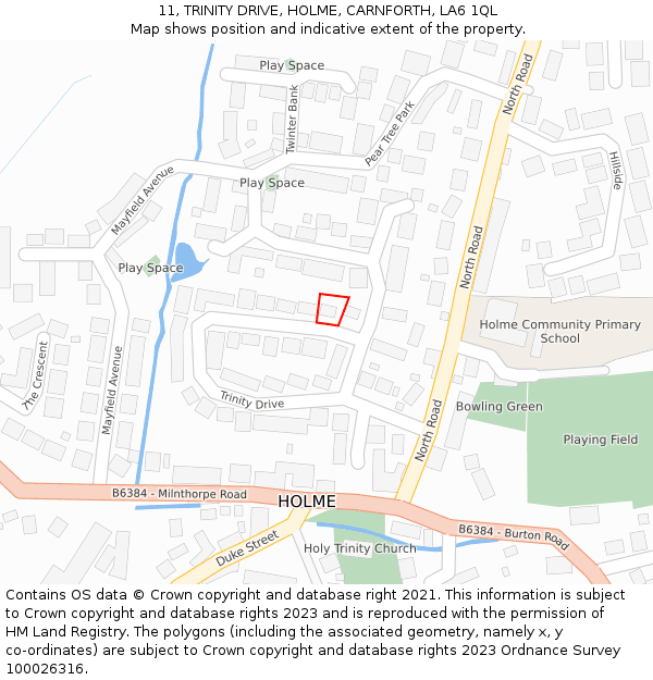 11, TRINITY DRIVE, HOLME, CARNFORTH, LA6 1QL: Location map and indicative extent of plot