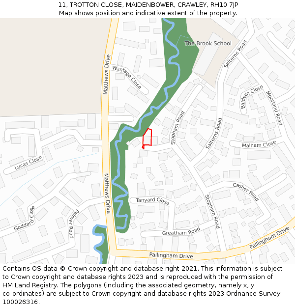 11, TROTTON CLOSE, MAIDENBOWER, CRAWLEY, RH10 7JP: Location map and indicative extent of plot