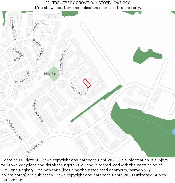 11, TROUTBECK GROVE, WINSFORD, CW7 2SX: Location map and indicative extent of plot
