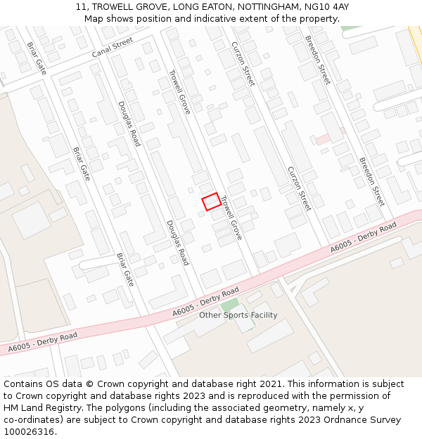 11, TROWELL GROVE, LONG EATON, NOTTINGHAM, NG10 4AY: Location map and indicative extent of plot