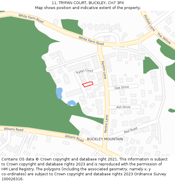 11, TRYFAN COURT, BUCKLEY, CH7 3PX: Location map and indicative extent of plot