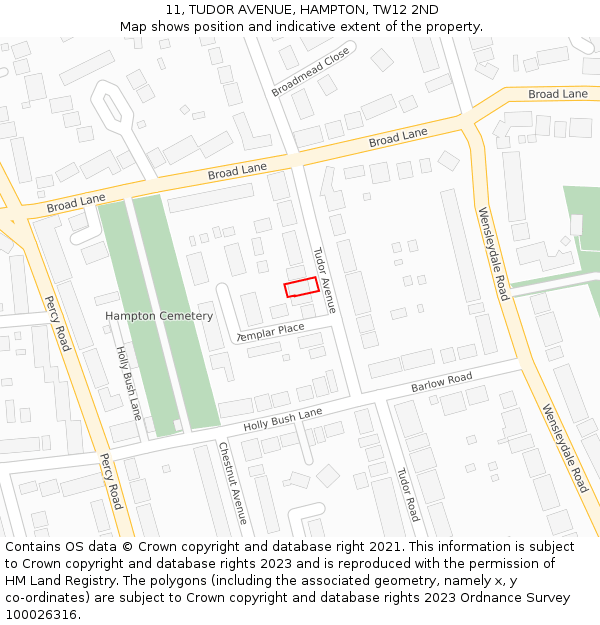 11, TUDOR AVENUE, HAMPTON, TW12 2ND: Location map and indicative extent of plot