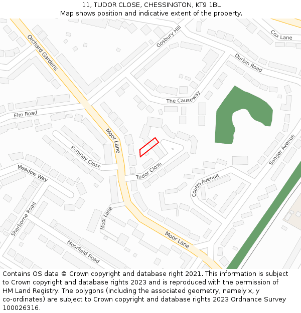 11, TUDOR CLOSE, CHESSINGTON, KT9 1BL: Location map and indicative extent of plot