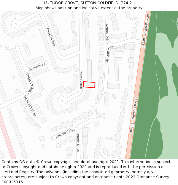 11, TUDOR GROVE, SUTTON COLDFIELD, B74 2LL: Location map and indicative extent of plot