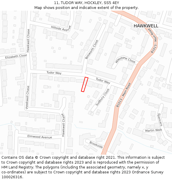 11, TUDOR WAY, HOCKLEY, SS5 4EY: Location map and indicative extent of plot