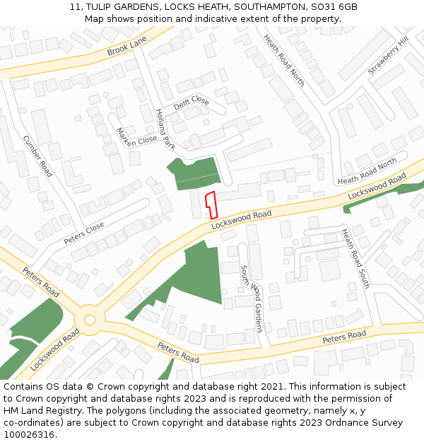 11, TULIP GARDENS, LOCKS HEATH, SOUTHAMPTON, SO31 6GB: Location map and indicative extent of plot