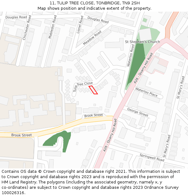 11, TULIP TREE CLOSE, TONBRIDGE, TN9 2SH: Location map and indicative extent of plot