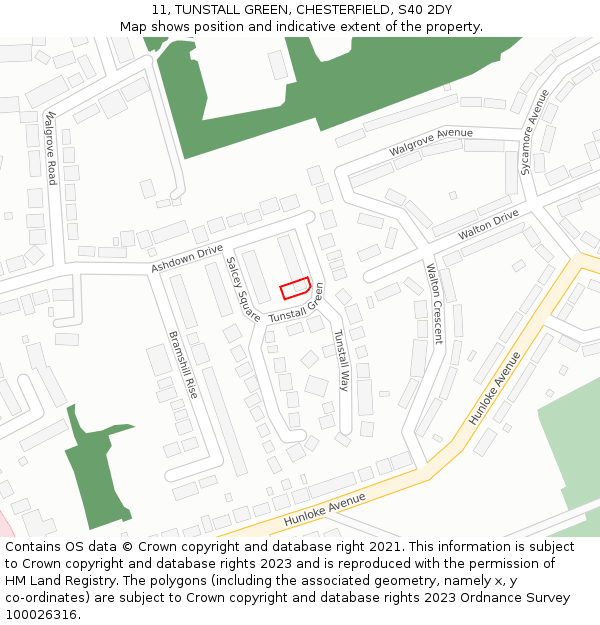 11, TUNSTALL GREEN, CHESTERFIELD, S40 2DY: Location map and indicative extent of plot
