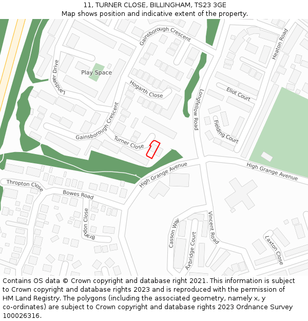 11, TURNER CLOSE, BILLINGHAM, TS23 3GE: Location map and indicative extent of plot