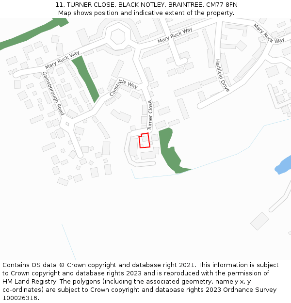 11, TURNER CLOSE, BLACK NOTLEY, BRAINTREE, CM77 8FN: Location map and indicative extent of plot