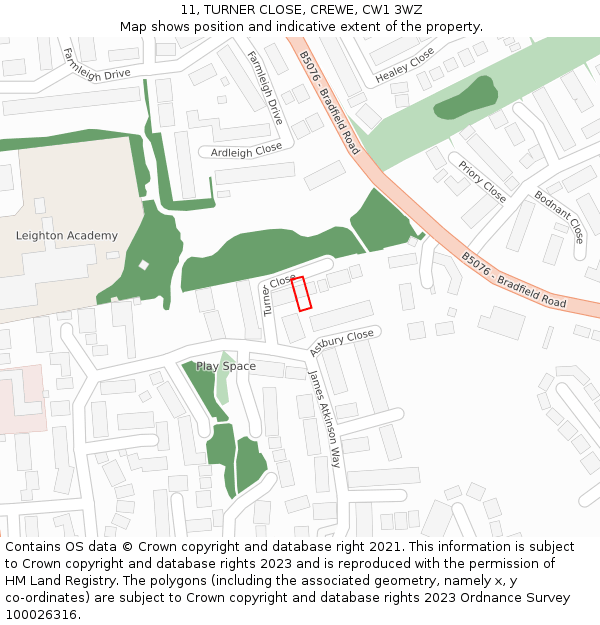 11, TURNER CLOSE, CREWE, CW1 3WZ: Location map and indicative extent of plot