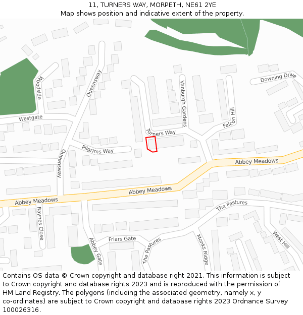 11, TURNERS WAY, MORPETH, NE61 2YE: Location map and indicative extent of plot