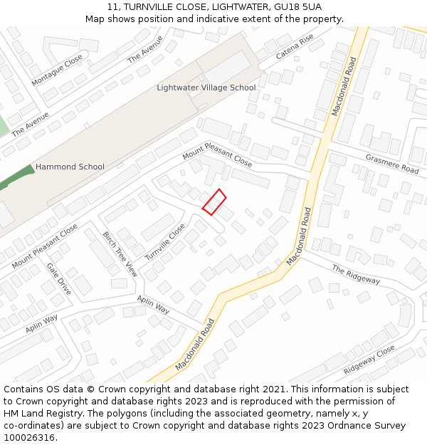 11, TURNVILLE CLOSE, LIGHTWATER, GU18 5UA: Location map and indicative extent of plot