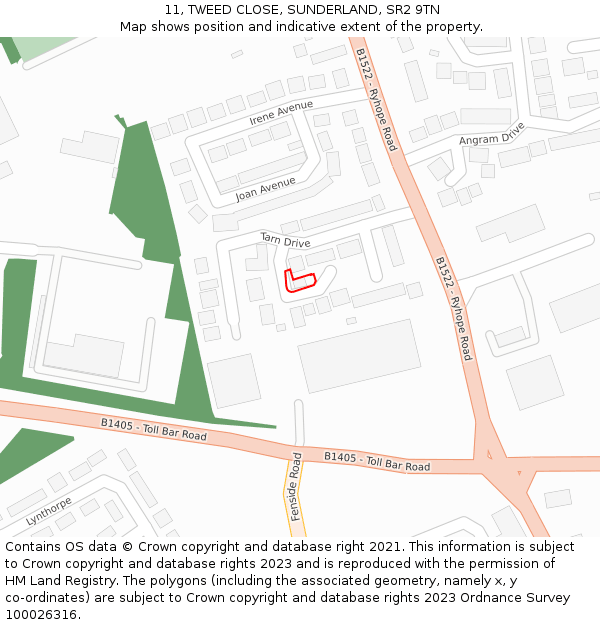 11, TWEED CLOSE, SUNDERLAND, SR2 9TN: Location map and indicative extent of plot