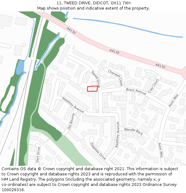 11, TWEED DRIVE, DIDCOT, OX11 7XH: Location map and indicative extent of plot