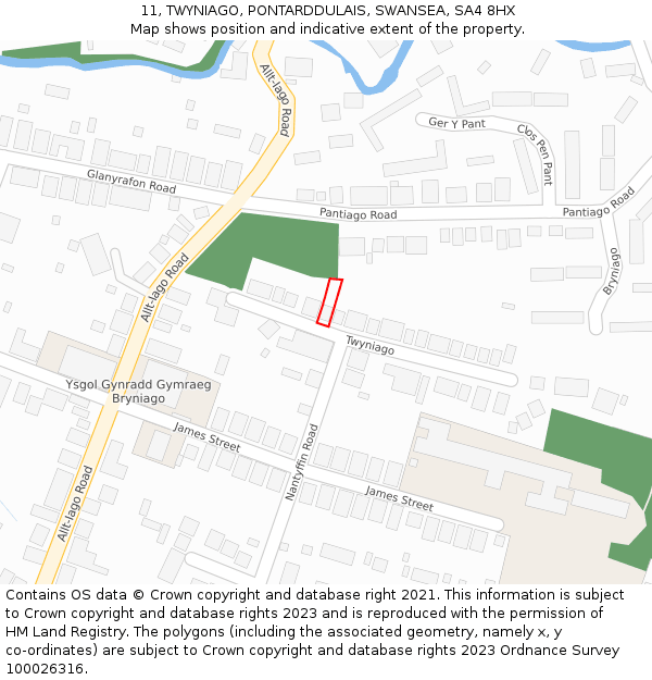 11, TWYNIAGO, PONTARDDULAIS, SWANSEA, SA4 8HX: Location map and indicative extent of plot