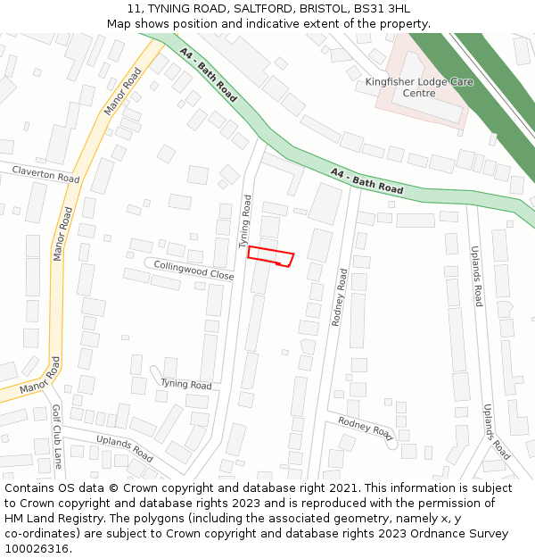 11, TYNING ROAD, SALTFORD, BRISTOL, BS31 3HL: Location map and indicative extent of plot