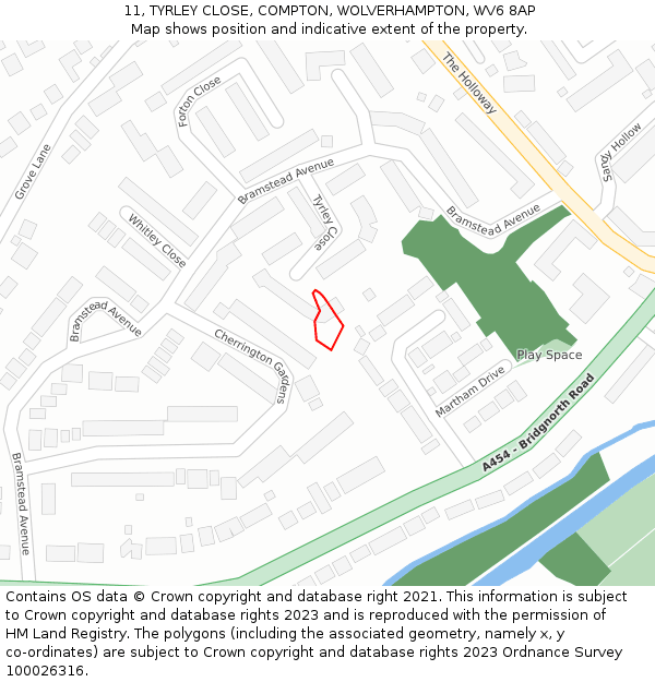 11, TYRLEY CLOSE, COMPTON, WOLVERHAMPTON, WV6 8AP: Location map and indicative extent of plot