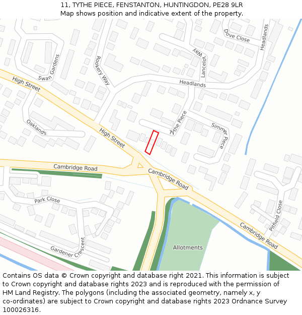 11, TYTHE PIECE, FENSTANTON, HUNTINGDON, PE28 9LR: Location map and indicative extent of plot