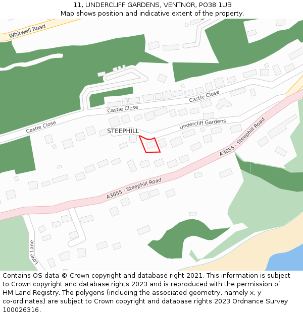 11, UNDERCLIFF GARDENS, VENTNOR, PO38 1UB: Location map and indicative extent of plot