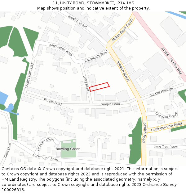 11, UNITY ROAD, STOWMARKET, IP14 1AS: Location map and indicative extent of plot