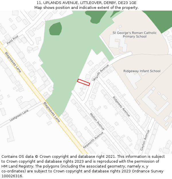 11, UPLANDS AVENUE, LITTLEOVER, DERBY, DE23 1GE: Location map and indicative extent of plot