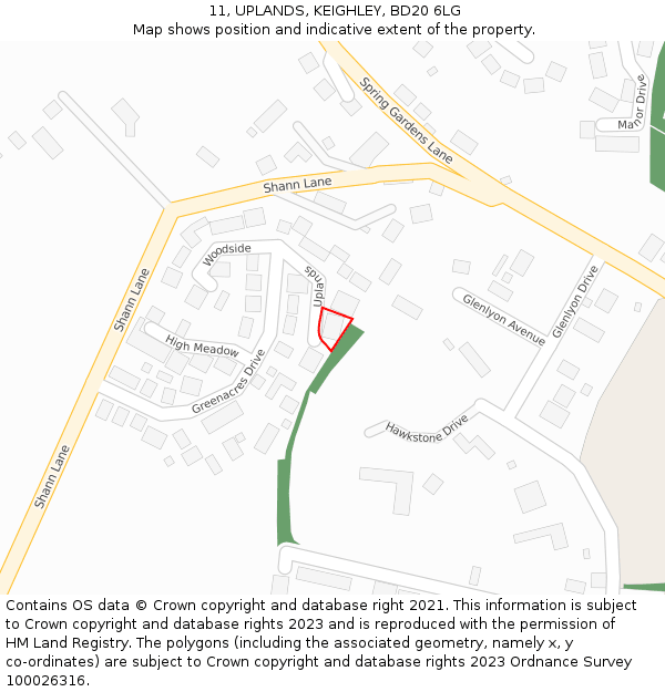11, UPLANDS, KEIGHLEY, BD20 6LG: Location map and indicative extent of plot