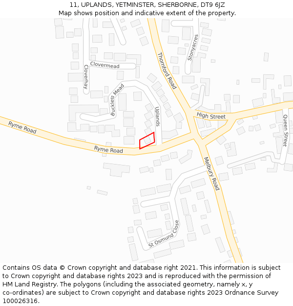 11, UPLANDS, YETMINSTER, SHERBORNE, DT9 6JZ: Location map and indicative extent of plot