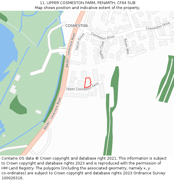 11, UPPER COSMESTON FARM, PENARTH, CF64 5UB: Location map and indicative extent of plot