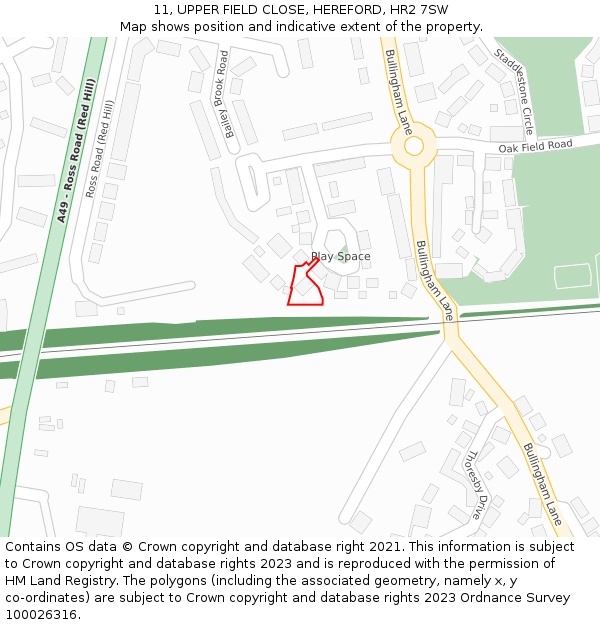 11, UPPER FIELD CLOSE, HEREFORD, HR2 7SW: Location map and indicative extent of plot