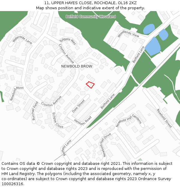 11, UPPER HAYES CLOSE, ROCHDALE, OL16 2XZ: Location map and indicative extent of plot