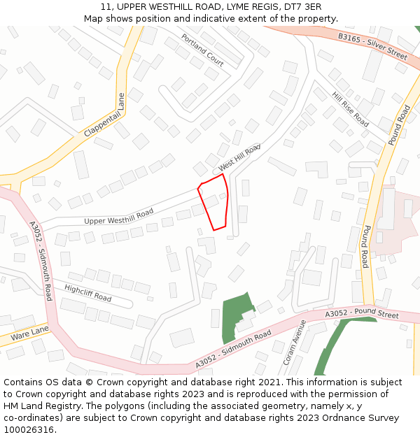 11, UPPER WESTHILL ROAD, LYME REGIS, DT7 3ER: Location map and indicative extent of plot