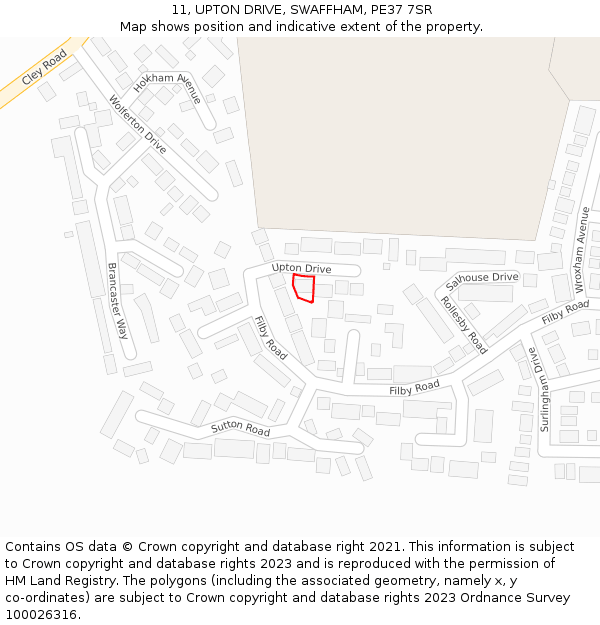 11, UPTON DRIVE, SWAFFHAM, PE37 7SR: Location map and indicative extent of plot