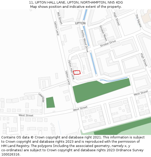 11, UPTON HALL LANE, UPTON, NORTHAMPTON, NN5 4DG: Location map and indicative extent of plot