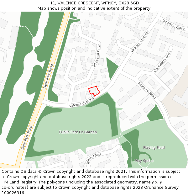 11, VALENCE CRESCENT, WITNEY, OX28 5GD: Location map and indicative extent of plot