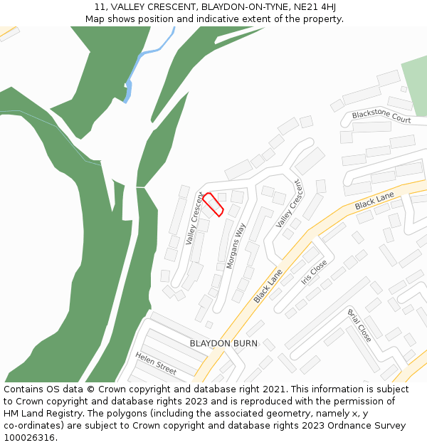 11, VALLEY CRESCENT, BLAYDON-ON-TYNE, NE21 4HJ: Location map and indicative extent of plot