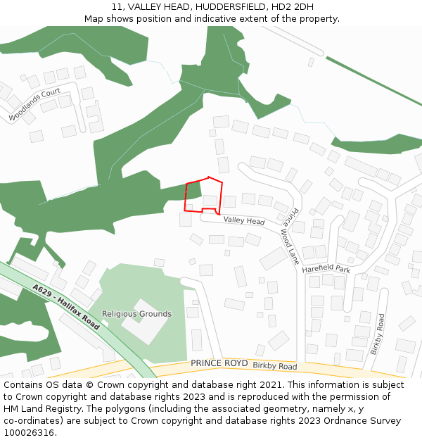 11, VALLEY HEAD, HUDDERSFIELD, HD2 2DH: Location map and indicative extent of plot